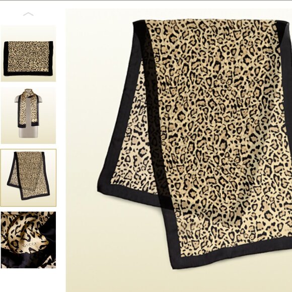 New Gucci Animal Print Stole Silk Satin Scarf with Gucci Box - Picture 3 of 16